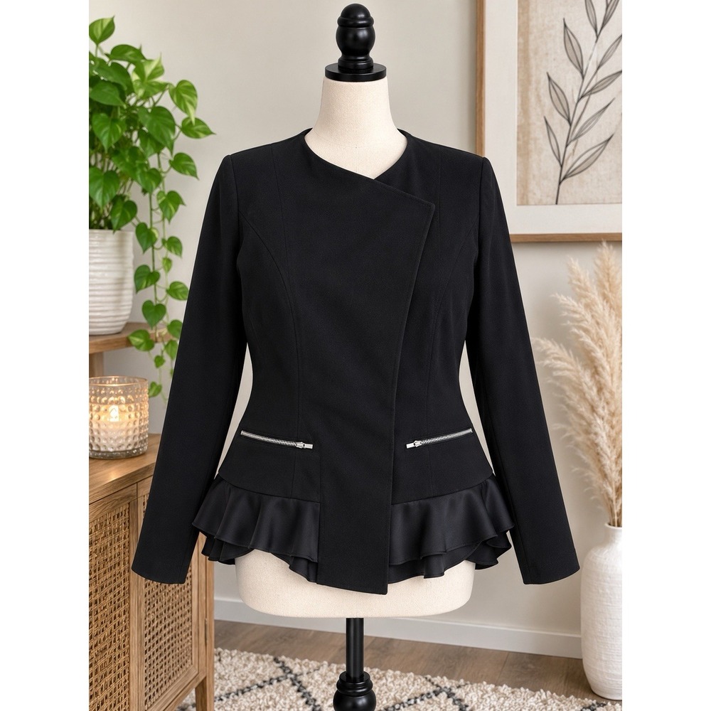 Lane Bryant Black Asymmetrical Peplum Jacket Womens 16